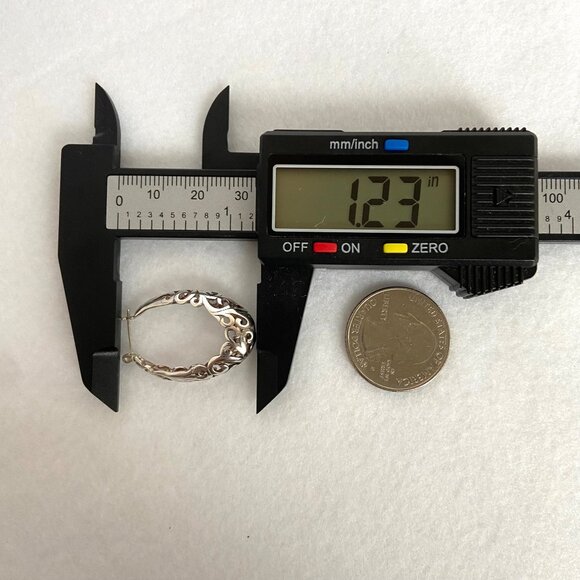 VTG Jezlaine Sterling Silver 925 Pierced Hinged Scrollwork Oval Hoop Earrings - Picture 13 of 16